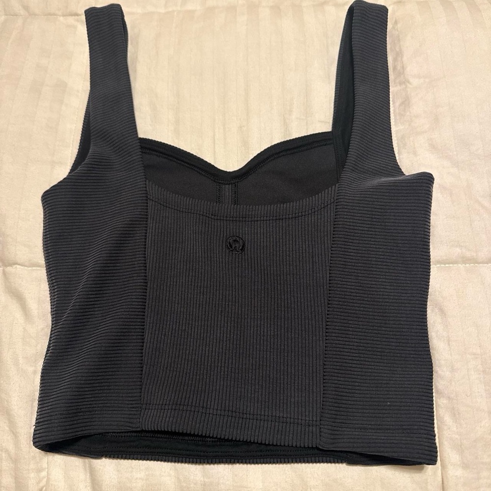 Lulu lemon Ribbed charcoal black Cropped Tank with Square Neck